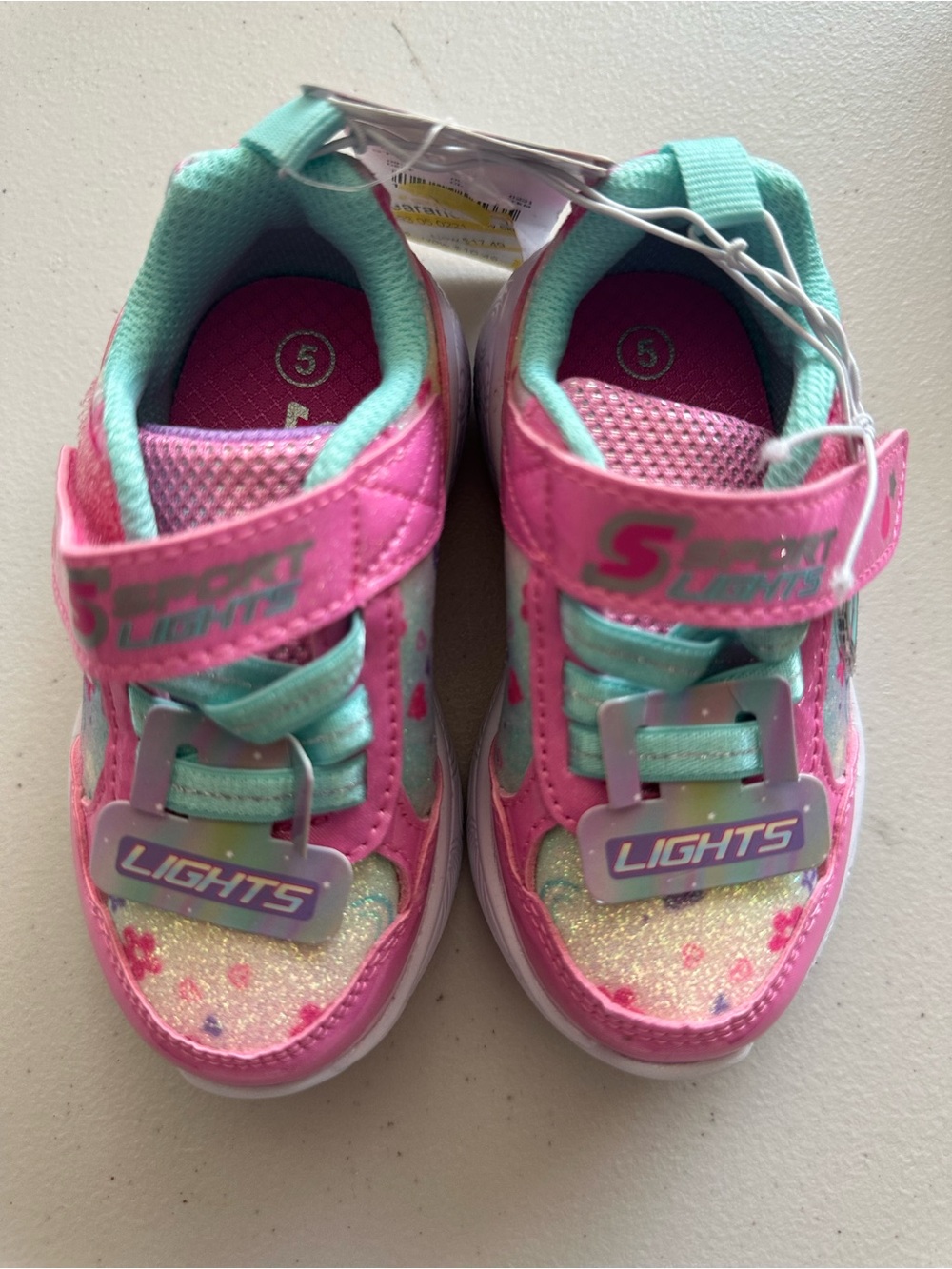 Skechers Girls Pink and Teal Light-Up Sneakers